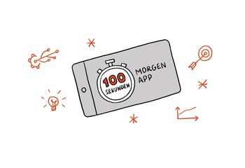 Zeichnung zeigt ein Handy mit der Beschriftung 100 Sekunden